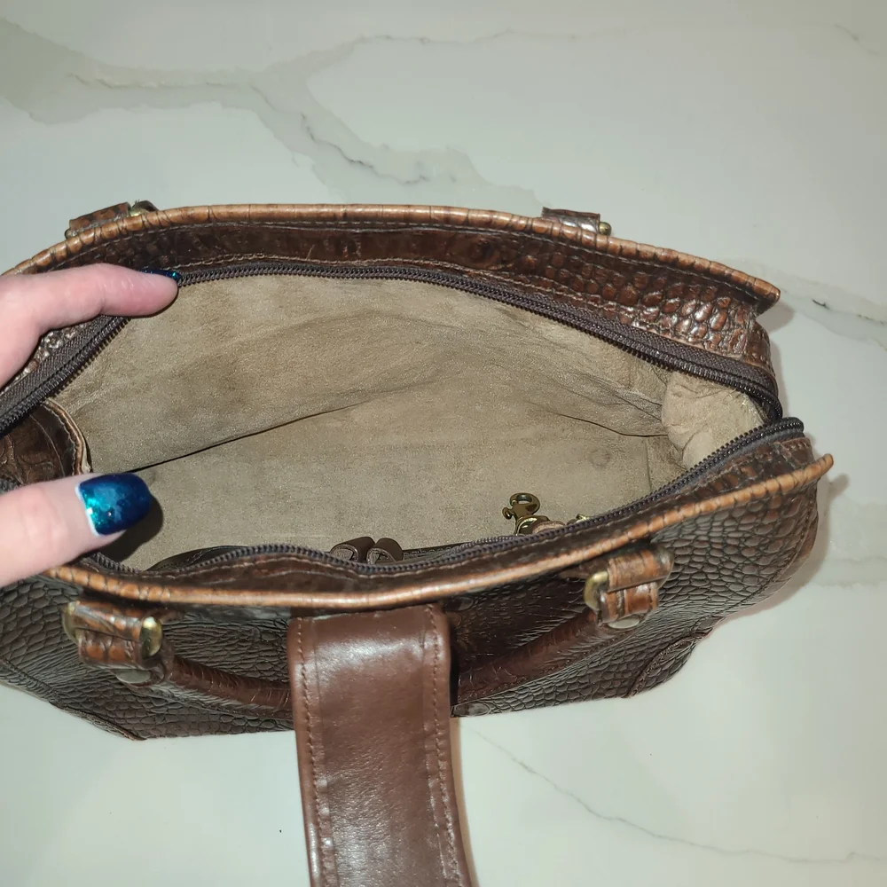 Brahmin Rich Brown Crocodile-Embossed Satchel